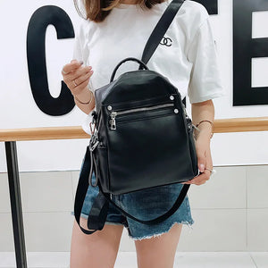 Women's Backpack Soft Leather Schoolbag Casual Shoulder Bag