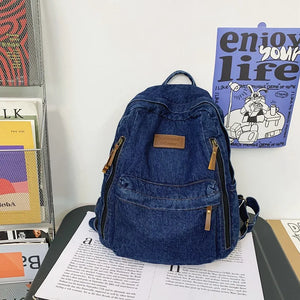 Women's Denim Backpack Large School Bagpack for Teenagers Girls