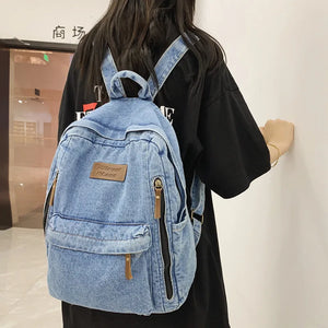 Women's Denim Backpack Large School Bagpack for Teenagers Girls