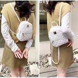 Women's Casual Leather Backpack Small School Bag Travel Rhombus Mochila