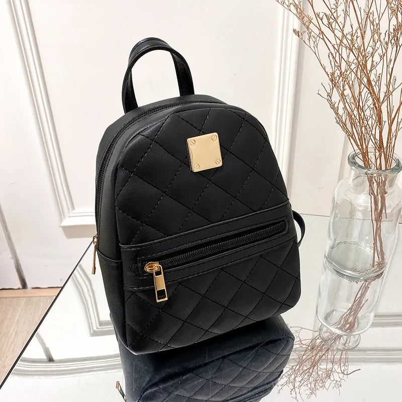 Women's Casual Leather Backpack Small School Bag Travel Rhombus Mochila