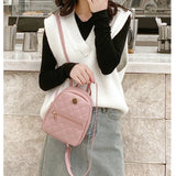 Women's Casual Leather Backpack Small School Bag Travel Rhombus Mochila