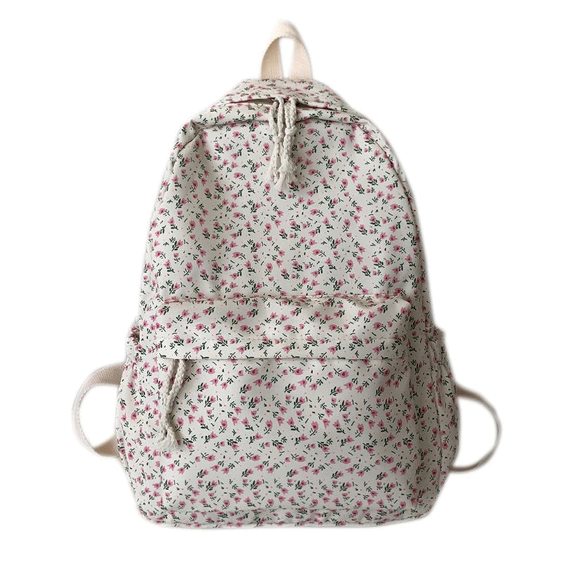 Women's Backpack Nylon Travel Bookbag Purse Floral Print Medium School Bag