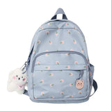 Women's Nylon Travel Bookbag with Floral Print and Bear Pendant