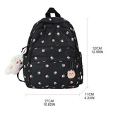 Women's Nylon Travel Bookbag with Floral Print and Bear Pendant