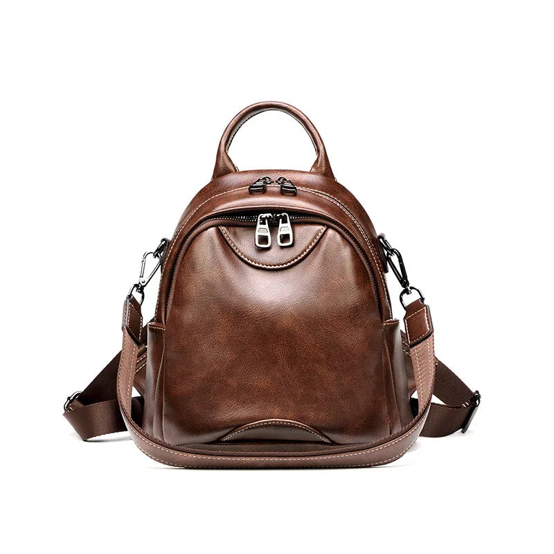 Retro Leather Small Backpack for Women Travel Bag
