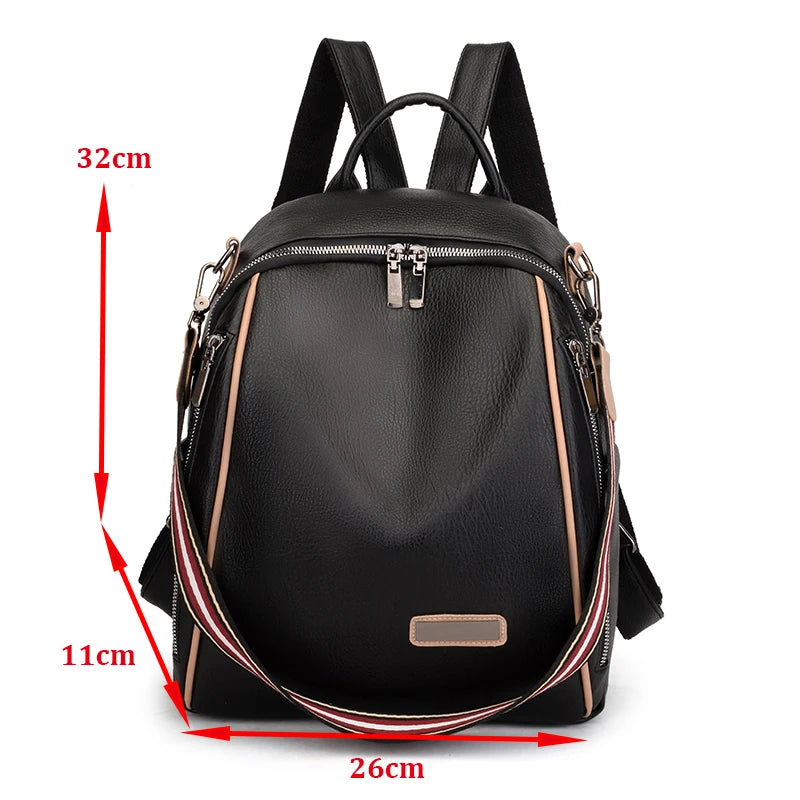 Soft Leather Women's Backpack Large Capacity Beige