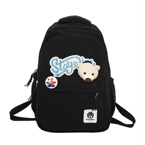 Women's Bear Nylon Backpack Student Schoolbag Large Capacity