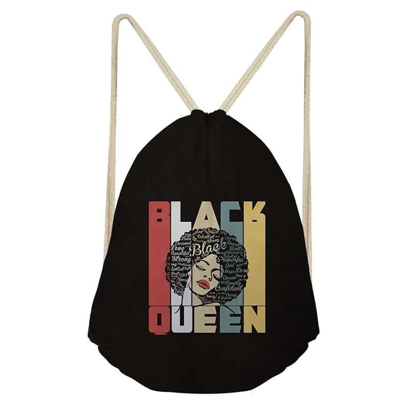 Art Afro Lady Drawstring Backpack Small School Bag