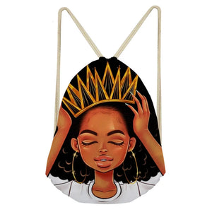 Art Afro Lady Drawstring Backpack Small School Bag
