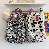 Leopard Pattern Canvas Women's Backpack School Bag Travel Female Schoolbag