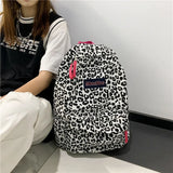 Leopard Pattern Canvas Women's Backpack School Bag Travel Female Schoolbag
