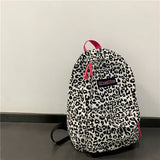 Leopard Pattern Canvas Women's Backpack School Bag Travel Female Schoolbag