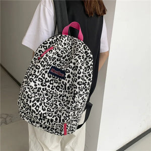 Leopard Pattern Canvas Women's Backpack School Bag Travel Female Schoolbag