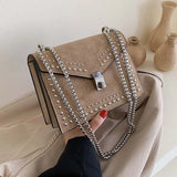 Women's Chain Rivets Crossbody Bag Retro Small Square Bag