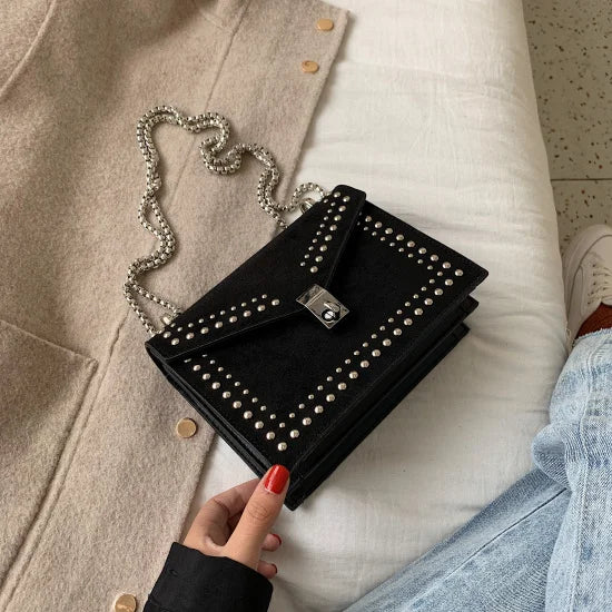 Women's Chain Rivets Crossbody Bag Retro Small Square Bag