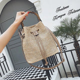 Bamboo Straw Woven Bucket Bag Drawstring All-match