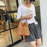 Bamboo Straw Woven Bucket Bag Drawstring All-match