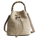 Bamboo Straw Woven Bucket Bag Drawstring All-match