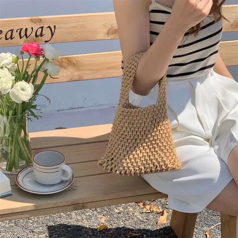 Women's Mesh Bucket Handheld Bag Hollow WRIST BAG
