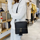 Women's Cross Body Bag Tassel Shoulder Bag Zipper Closure