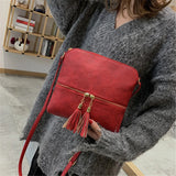 Women's Cross Body Bag Tassel Shoulder Bag Zipper Closure