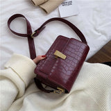 Crocodile Pattern Crossbody Bag Lock Square Small Shoulder Bag