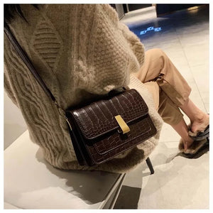 Crocodile Pattern Crossbody Bag Lock Square Small Shoulder Bag