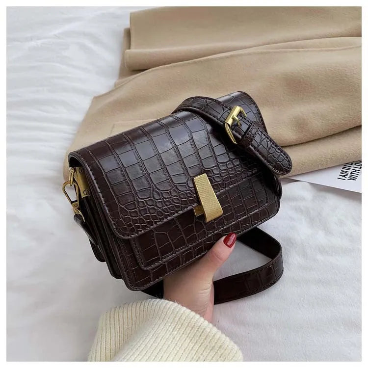 Crocodile Pattern Crossbody Bag Lock Square Small Shoulder Bag