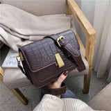 Crocodile Pattern Crossbody Bag Lock Square Small Shoulder Bag