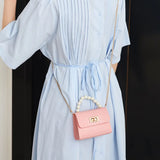 Crocodile Pattern Mini Bag with Pearl Handle