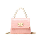 Crocodile Pattern Mini Bag with Pearl Handle