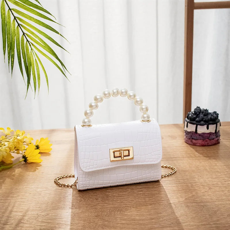 Crocodile Pattern Mini Bag with Pearl Handle