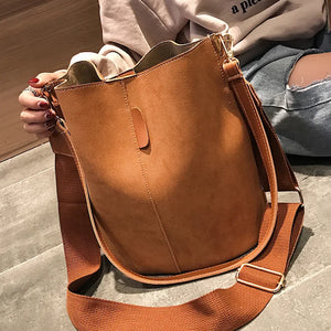 Women's PU Leather Messenger Shoulder Bag Large Capacity Casual Bucket Bag