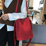 Women's PU Leather Messenger Shoulder Bag Large Capacity Casual Bucket Bag