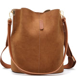 Women's PU Leather Messenger Shoulder Bag Large Capacity Casual Bucket Bag