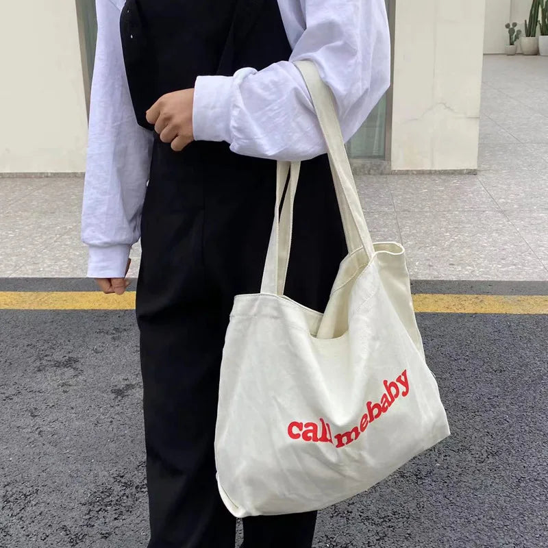 Canvas Shoulder Handbag Large Capacity Shopping Bag