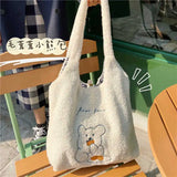 Women's Lamb Wool Bear Fabric Shoulder Bag Canvas Handbag
