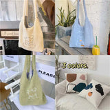 Women's Lamb Wool Bear Fabric Shoulder Bag Canvas Handbag
