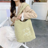 Women's Lamb Wool Bear Fabric Shoulder Bag Canvas Handbag