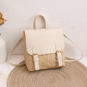 Women's Woven Double Buckle Small Backpack Casual Gift Bag