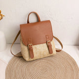 Women's Woven Double Buckle Small Backpack Casual Gift Bag