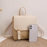 Women's Woven Double Buckle Small Backpack Casual Gift Bag