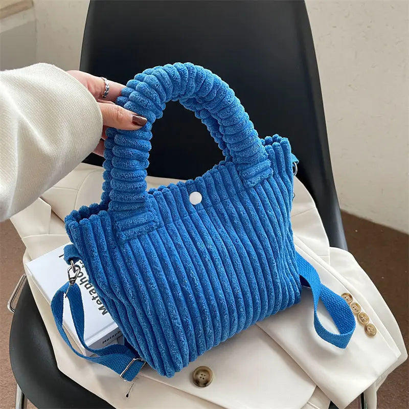 Women's Corduroy Plush Slung Bag Small Tote Handbag