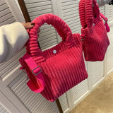 Women's Corduroy Plush Slung Bag Small Tote Handbag
