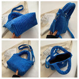 Women's Corduroy Plush Slung Bag Small Tote Handbag