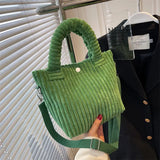 Women's Corduroy Plush Slung Bag Small Tote Handbag