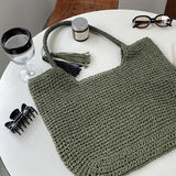 Bohemian Beach Bag Tassel Shoulder Bag Hand-woven Straw Tote Bag