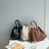 Women's PU Leather Bucket Bag Striped Shoulder Bag Crossbody Bags