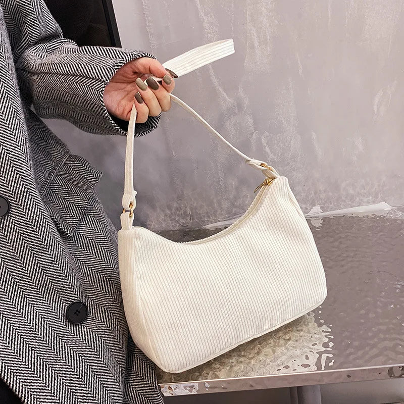 Retro Corduroy Shoulder Bag - Small Handbag for Women